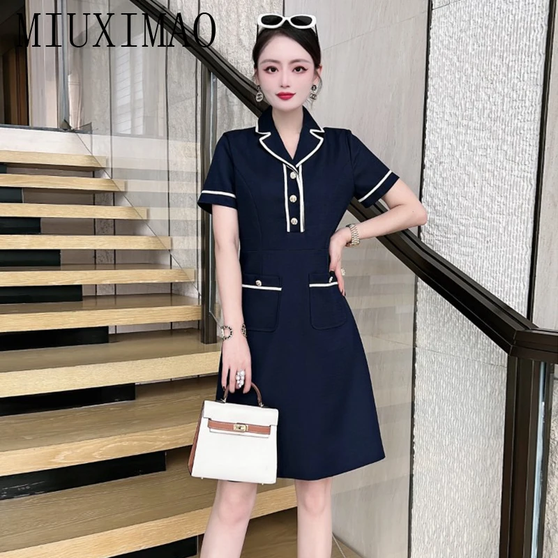MIUXIMAO 2023 High Quality Spring&Summer Elegant Dress Short Sleeve Lapel Pocket Fashion Mini Dress Women Vestide
MIUXIMAO 2023 High Quality Spring&Summer Elegant Dress Short Sleeve Lapel Pocket Fashion Mini Dress Women Vestide