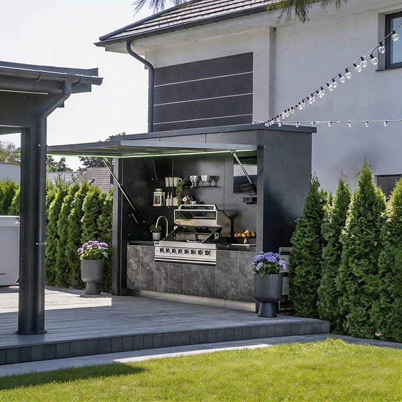 Outdoor Kitchen Built in Gas Grill Sink Refrigerator Foldable Mobile BBQ Island Cabinet for Patio Garden Party Luxury Modular
Outdoor Kitchen Built in Gas Grill Sink Refrigerator Foldable Mobile BBQ Island Cabinet for Patio Garden Party Luxury Modular