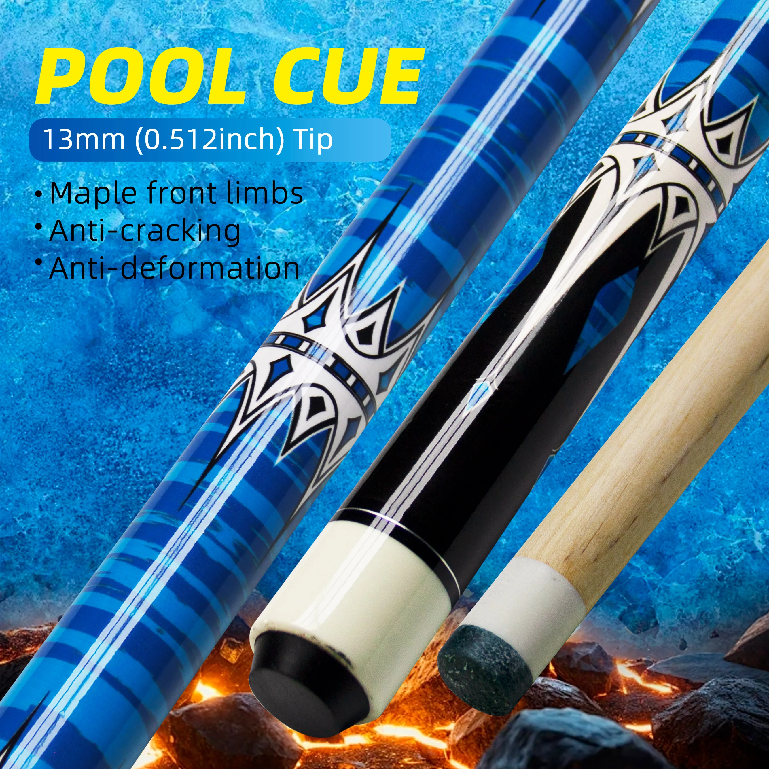 Maple Pool Cue 1/2 Split 13mm Tip Stainless Joint Blue Pattern Professional & Durable
Maple Pool Cue 1/2 Split 13mm Tip Stainless Joint Blue Pattern Professional & Durable