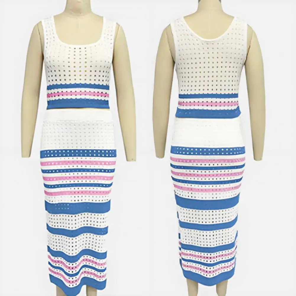Striped Crochet Hollow 2 Piece Skirt Set Sexy Elegant Dress 2025 Summer Outfits Crop Top Two Piece Skirt Sets For Vacation Beach
Striped Crochet Hollow 2 Piece Skirt Set Sexy Elegant Dress 2025 Summer Outfits Crop Top Two Piece Skirt Sets For Vacation Beach