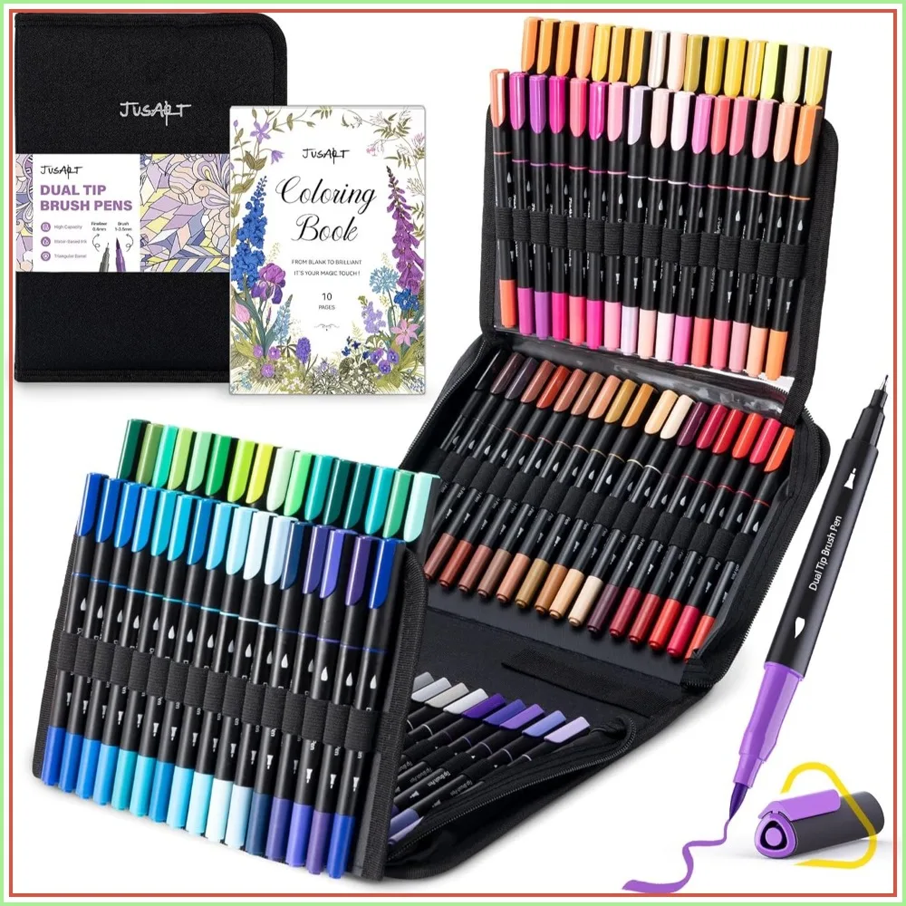 100 Colors Dual Tip Markers for Adult Coloring Books, No Bleeding, Fine & Brush Pens with Ergonomic Grip, Water-Based Art Drawing Set
100 Colors Dual Tip Markers for Adult Coloring Books, No Bleeding, Fine & Brush Pens with Ergonomic Grip, Water-Based Art Drawing Set