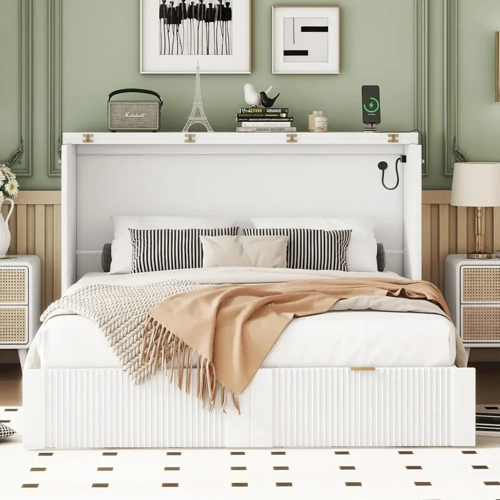 Murphy Bed, Wood Full Wall Bed with Drawer and a Set of Sockets & USB Ports, Pulley Structure Design
Murphy Bed, Wood Full Wall Bed with Drawer and a Set of Sockets & USB Ports, Pulley Structure Design