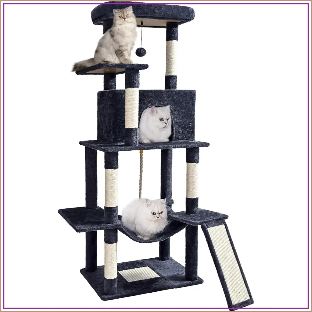 63in Multi-Level Cat Tower with Scratching Posts, Condo, Hammock, Dangling Ball, Extended Platform for Indoor Cats, Dark Grey
63in Multi-Level Cat Tower with Scratching Posts, Condo, Hammock, Dangling Ball, Extended Platform for Indoor Cats, Dark Grey