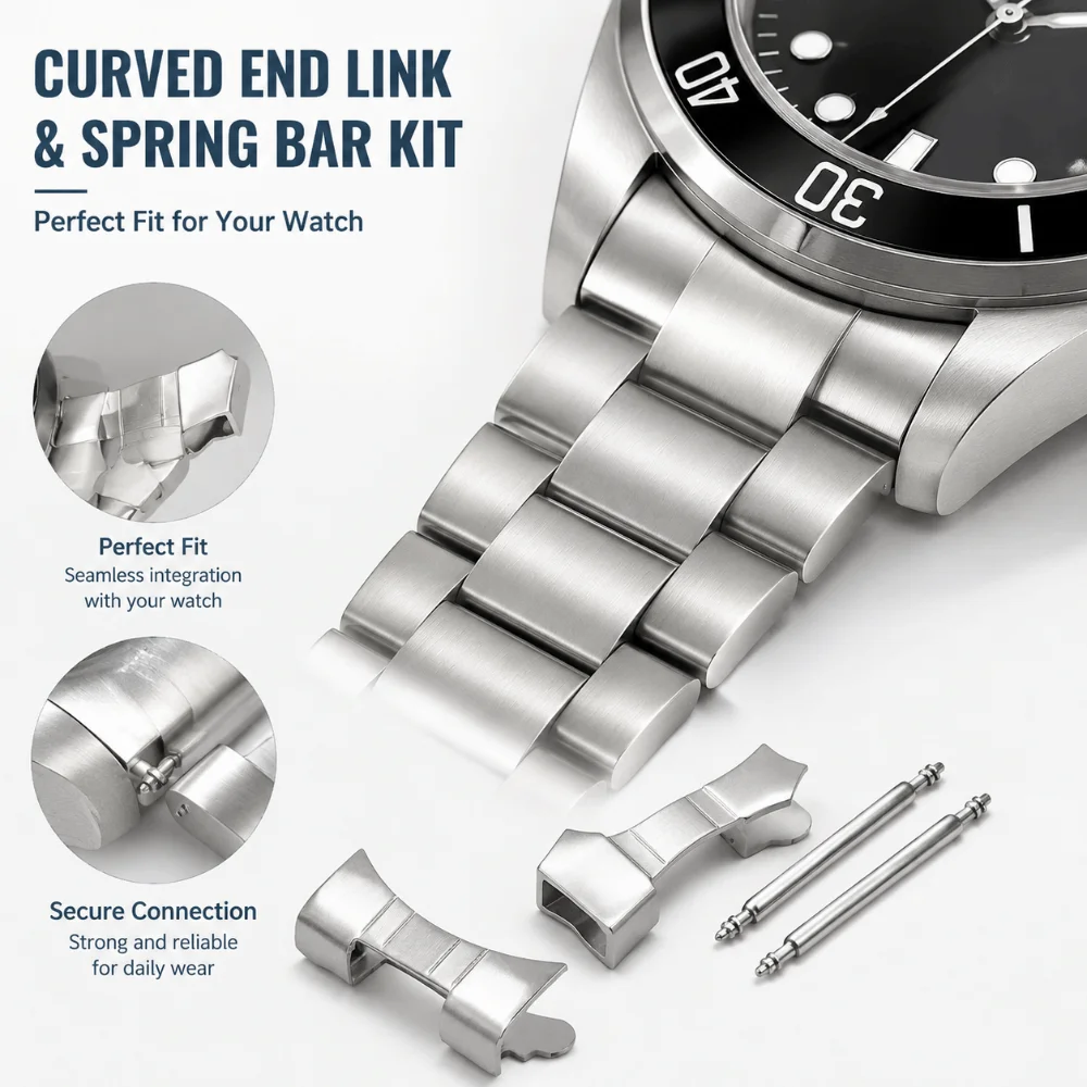 Durable Stainless Steel Watch Strap End Link 20mm Metal Wristband Curved End Link Set Watch Band Connector Watch Accessories
Durable Stainless Steel Watch Strap End Link 20mm Metal Wristband Curved End Link Set Watch Band Connector Watch Accessories