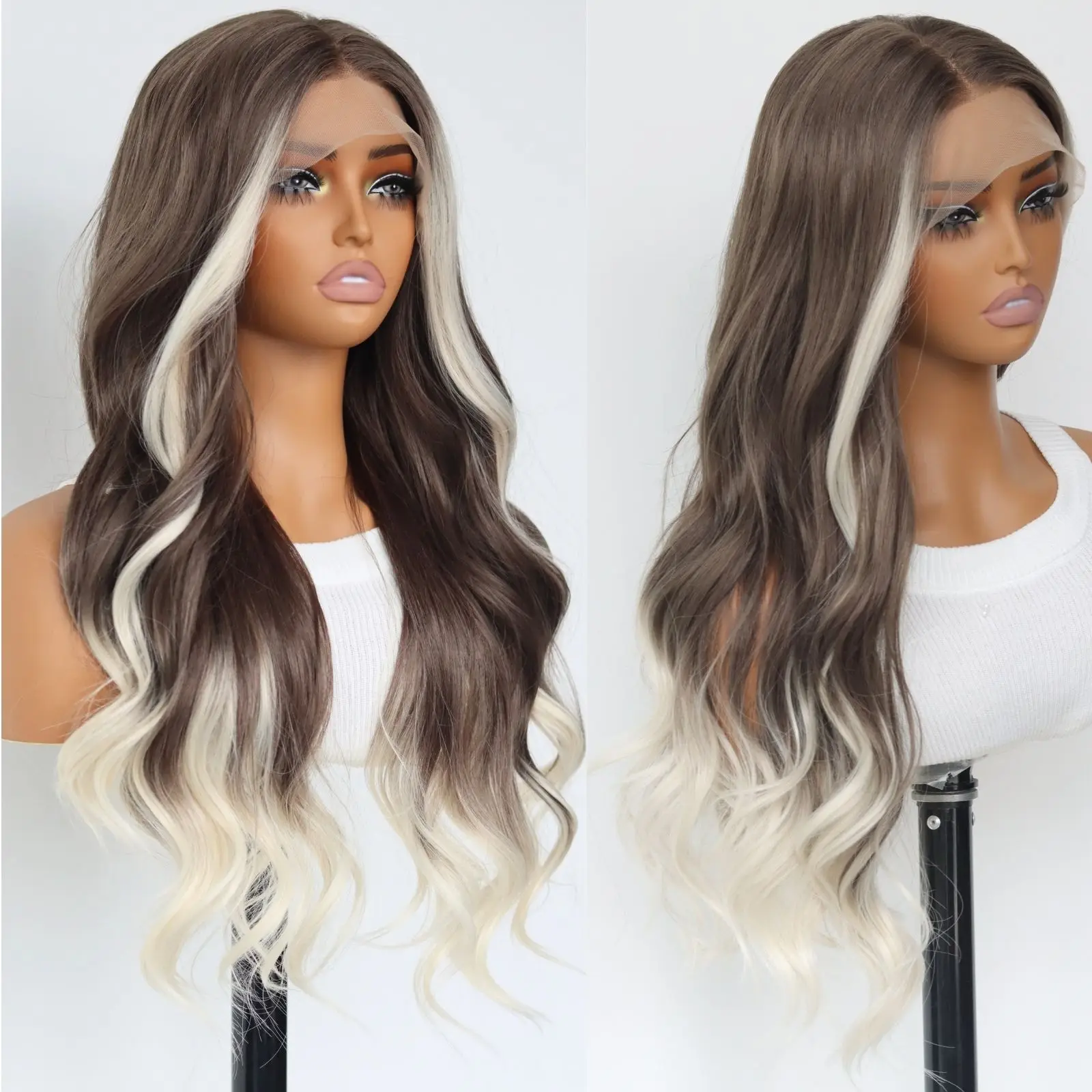 Ombre Platinum Blonde Wavy Synthetic Wig White Blonde Ash Brown 13×4 Lace Front Wig Heat-resistant Synthetic Fiber Wig For Women
Ombre Platinum Blonde Wavy Synthetic Wig White Blonde Ash Brown 13×4 Lace Front Wig Heat-resistant Synthetic Fiber Wig For Women