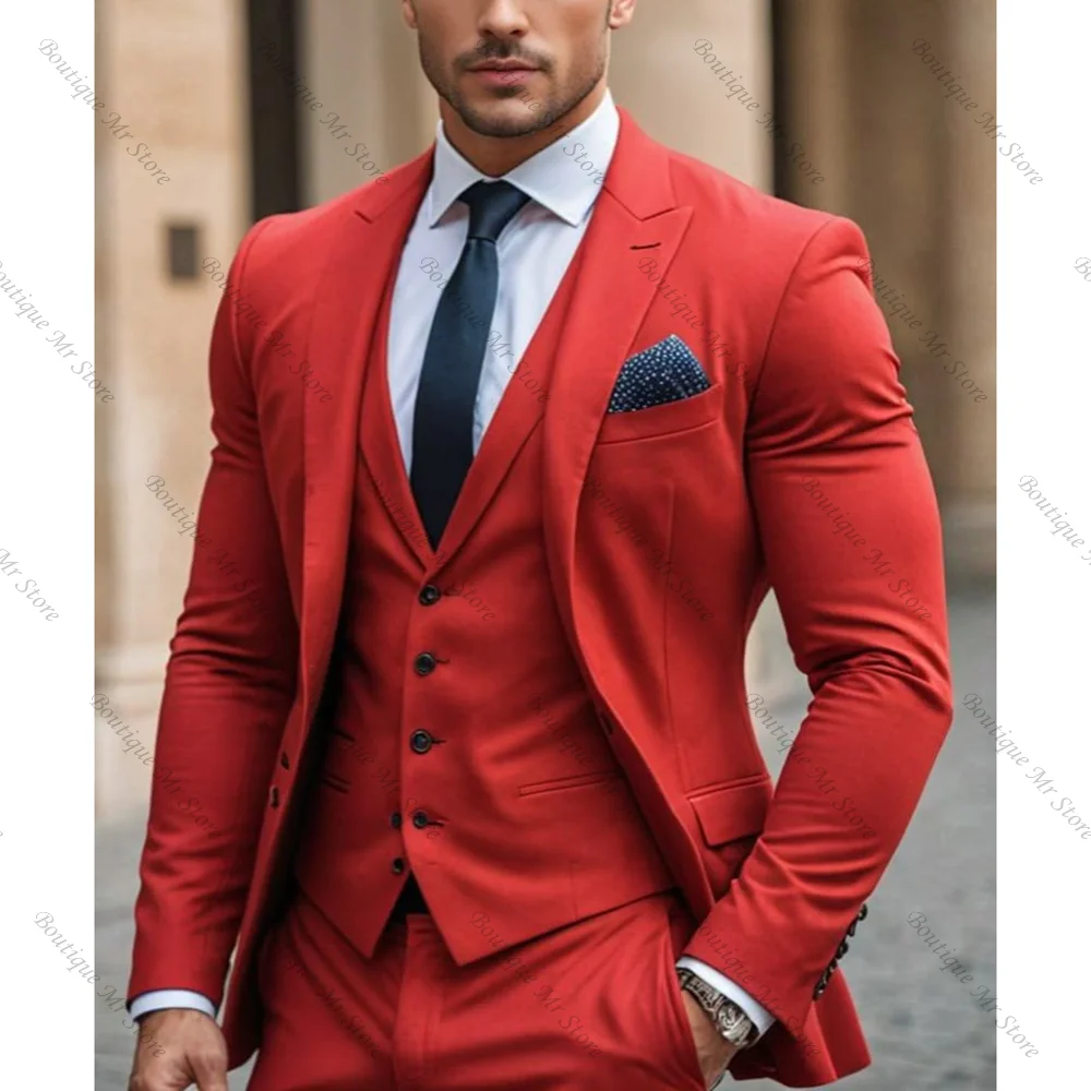 Handsome Red Men Suit Single-breasted Peak Lapel 3 Pieces(Jacket+Pants+Vest) Male Formal Wedding Party Set
Handsome Red Men Suit Single-breasted Peak Lapel 3 Pieces(Jacket+Pants+Vest) Male Formal Wedding Party Set