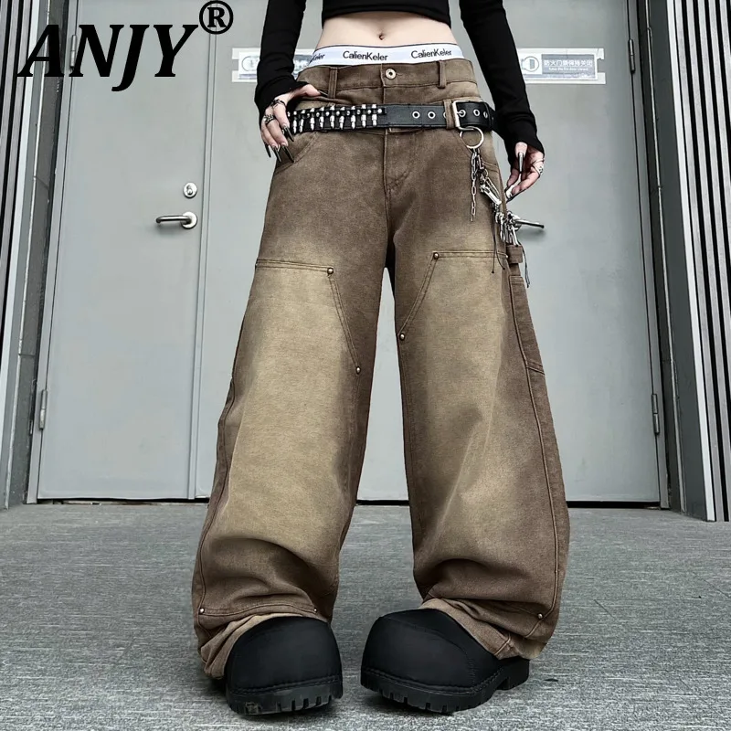 ANJY Spring Autumn New Women American Safari Style Double-Waisted Design Denim Pants Fashion Washed Wide Leg Cargo Jeans A21209
ANJY Spring Autumn New Women American Safari Style Double-Waisted Design Denim Pants Fashion Washed Wide Leg Cargo Jeans A21209