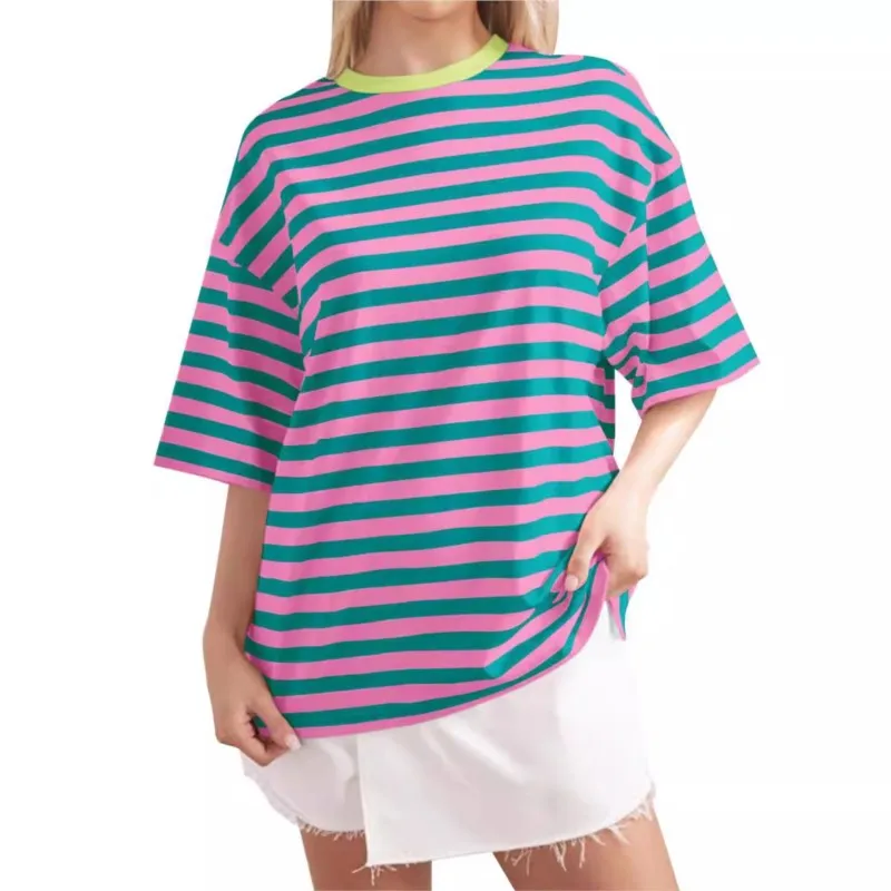 New Short Sleeve Striped T Shirt Women's Tops 2024 Summer Fashion Clash T Shirt Casual Versatile Round Neck Loose Blouse Tops
New Short Sleeve Striped T Shirt Women's Tops 2024 Summer Fashion Clash T Shirt Casual Versatile Round Neck Loose Blouse Tops