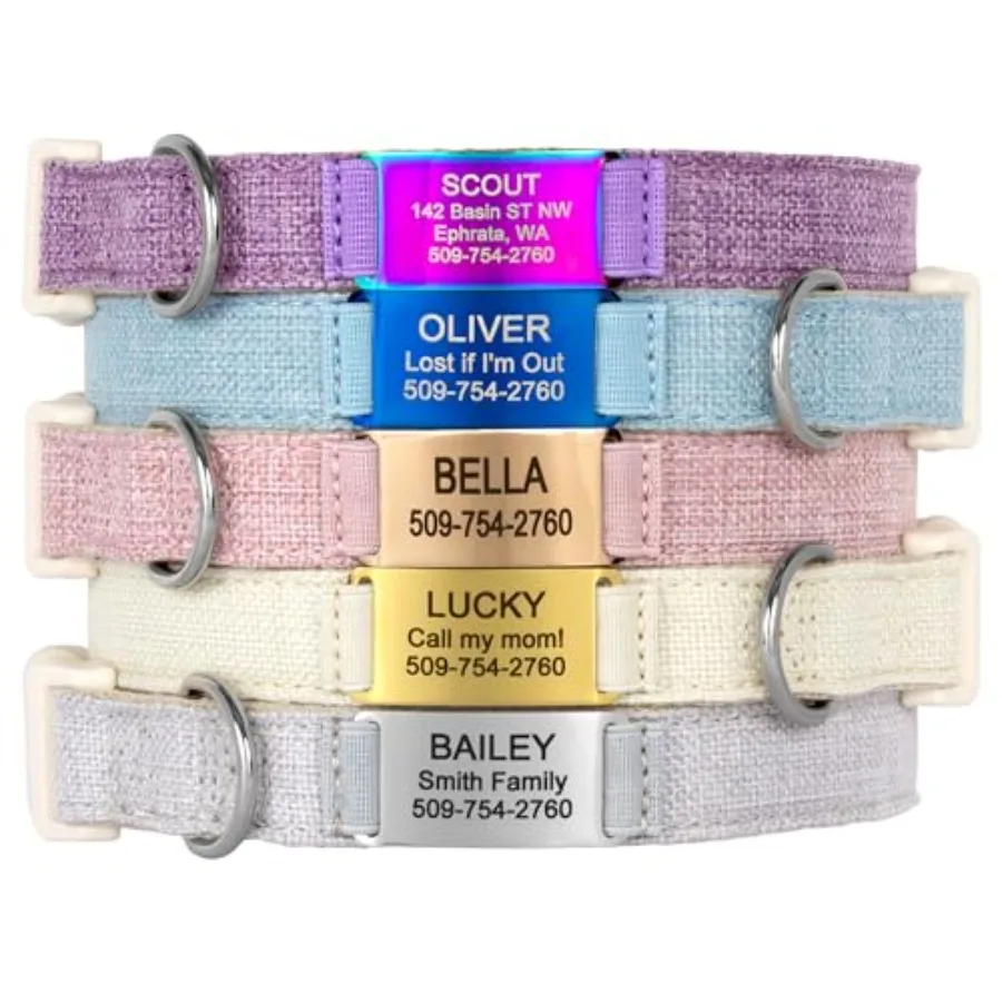 Personalized Cotton Hemp Dog Collar with Custom Engraved Nameplate Silent No Noise Pet Dog Tag for Small Medium and Large Dogs
Personalized Cotton Hemp Dog Collar with Custom Engraved Nameplate Silent No Noise Pet Dog Tag for Small Medium and Large Dogs