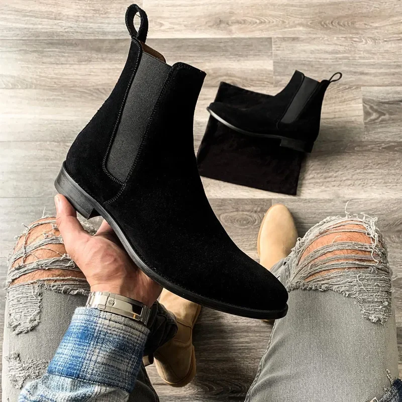 Men Chelsea Boots Black Flock Business Handmade Men Shoes Ankle Slip on Shoes for Men
Men Chelsea Boots Black Flock Business Handmade Men Shoes Ankle Slip on Shoes for Men
