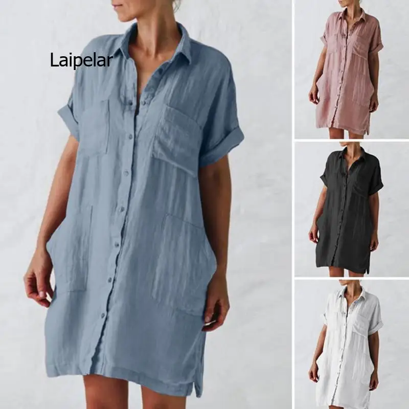 Women Shirt Dress Fashion Casual Short Sleeve Buttons Irregular Pockets Shirt Type Skirt Streetwear Dresses
Women Shirt Dress Fashion Casual Short Sleeve Buttons Irregular Pockets Shirt Type Skirt Streetwear Dresses