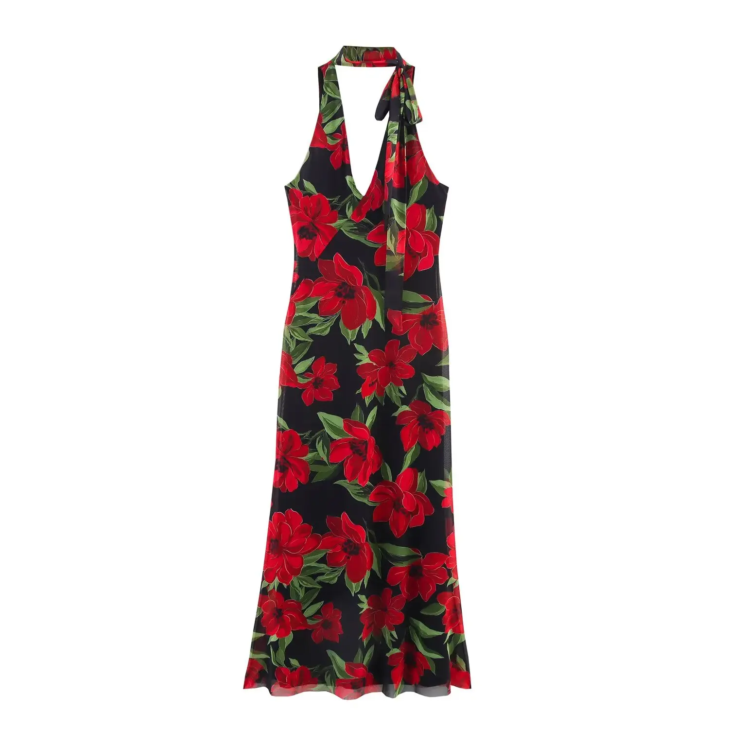 Women's new fashion slim printed tulle hanging neck collar MIDI dress retro sleeveless backless women's dress
Women's new fashion slim printed tulle hanging neck collar MIDI dress retro sleeveless backless women's dress