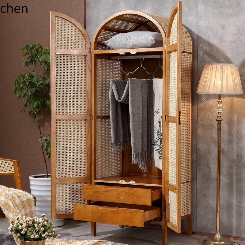 PYH solid wood rattan woven casual rattan art dress simple two-door bedroom locker
PYH solid wood rattan woven casual rattan art dress simple two-door bedroom locker
