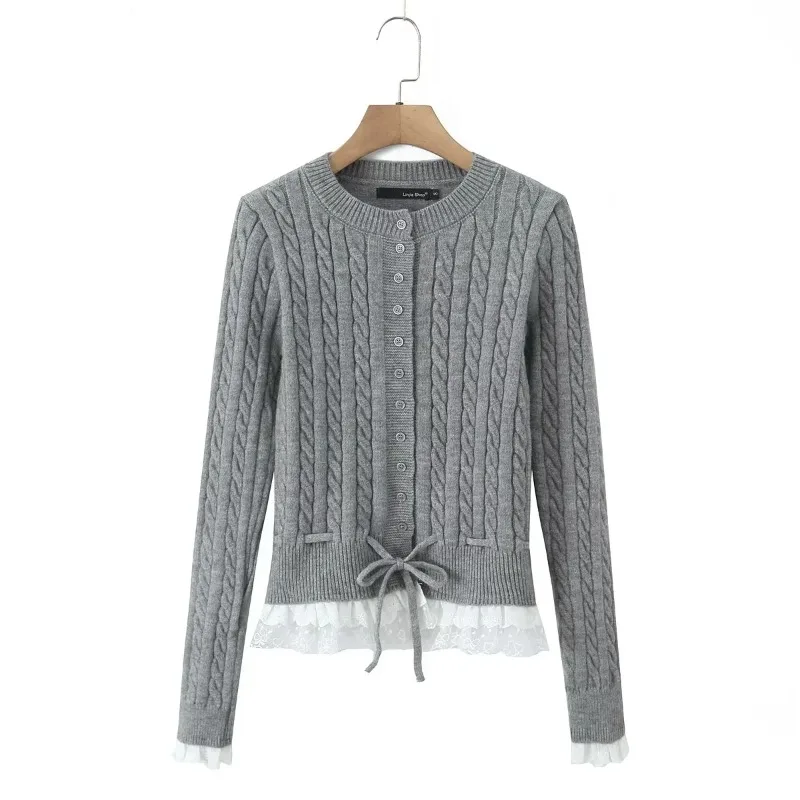 Autumn Women's Twist Knit Cardigan with Belted Waist Round Neck Elegant Lace Hem Sweater Cardigan Long Sleeve Jumpers
Autumn Women's Twist Knit Cardigan with Belted Waist Round Neck Elegant Lace Hem Sweater Cardigan Long Sleeve Jumpers