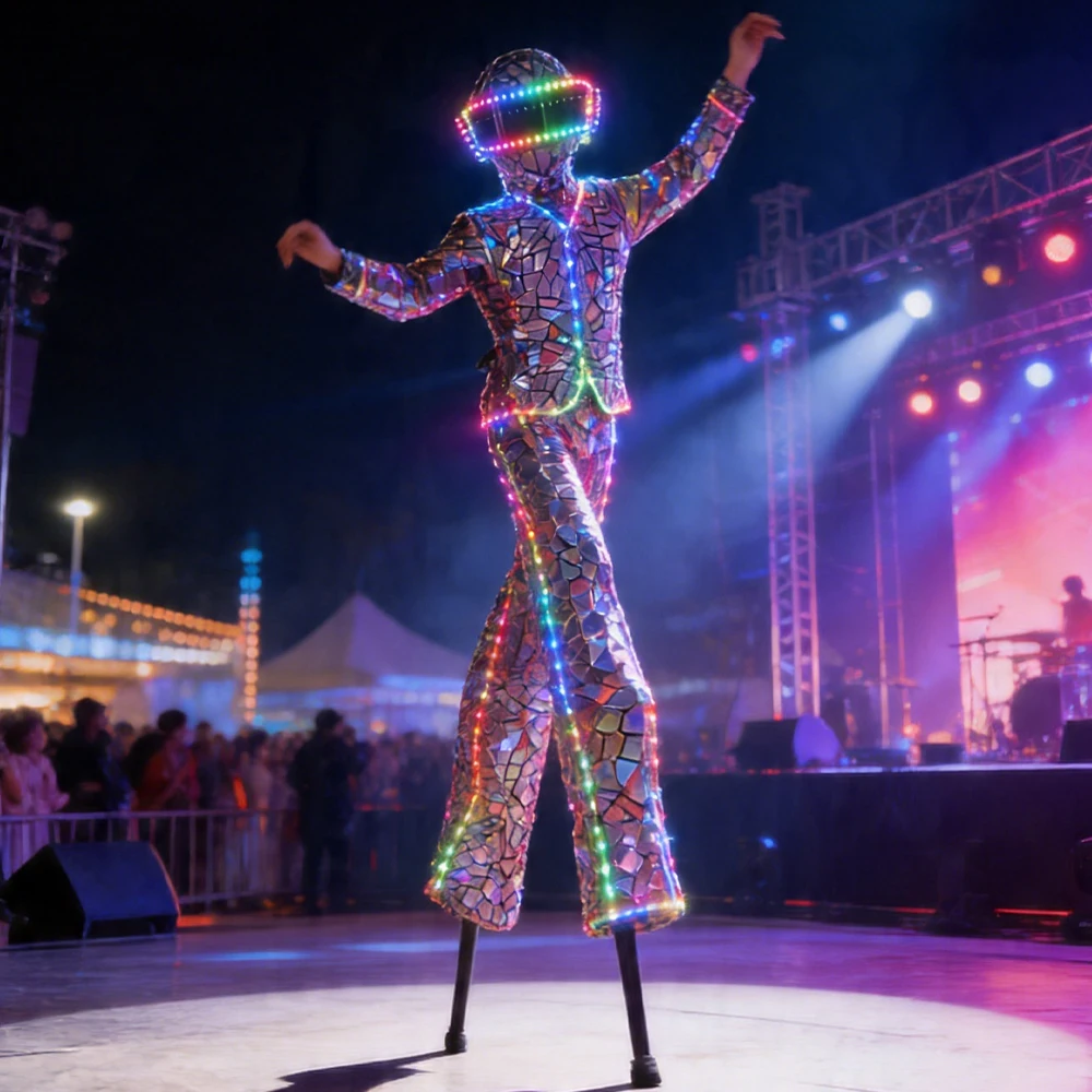 Full Color LED Mirror Stilts Costume Laser Pink Light Up Performance Outfit for DJ Shows and Carnival Parties
Full Color LED Mirror Stilts Costume Laser Pink Light Up Performance Outfit for DJ Shows and Carnival Parties