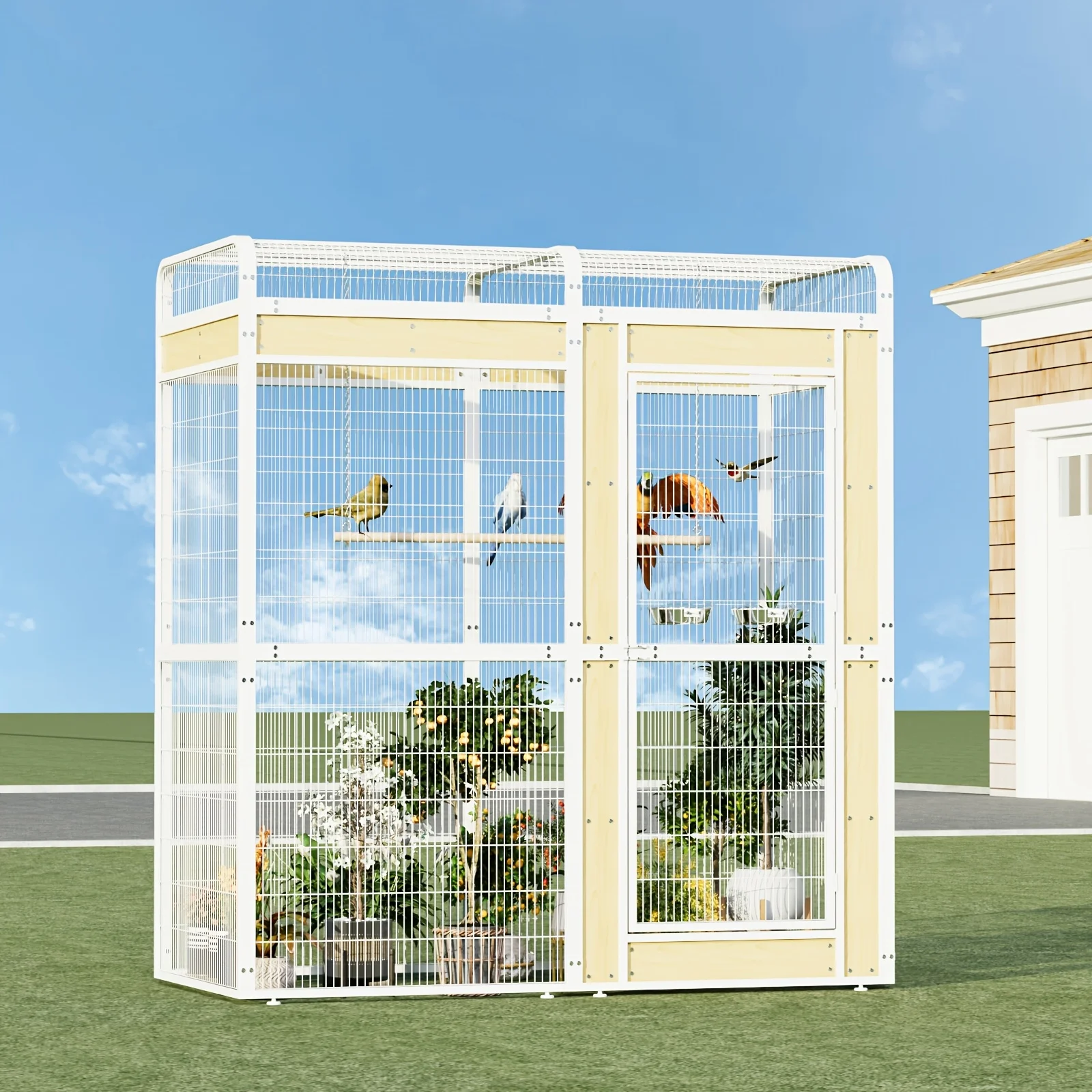 Large Walk-In Bird Cage, Heavy-Duty Outdoor Aviary with Double Doors, Metal Flight Cage for Macaw, Parakeet, Roosteratiel, Conure, Budgie, Lovebird, Includes 2 Perches & 2 Bowls, (68.7" L X 33.4" W X 74.4" H)
Large Walk-In Bird Cage, Heavy-Duty Outdoor Aviary with Double Doors, Metal Flight Cage for Macaw, Parakeet, Roosteratiel, Conure, Budgie, Lovebird, Includes 2 Perches & 2 Bowls, (68.7" L X 33.4" W X 74.4" H)