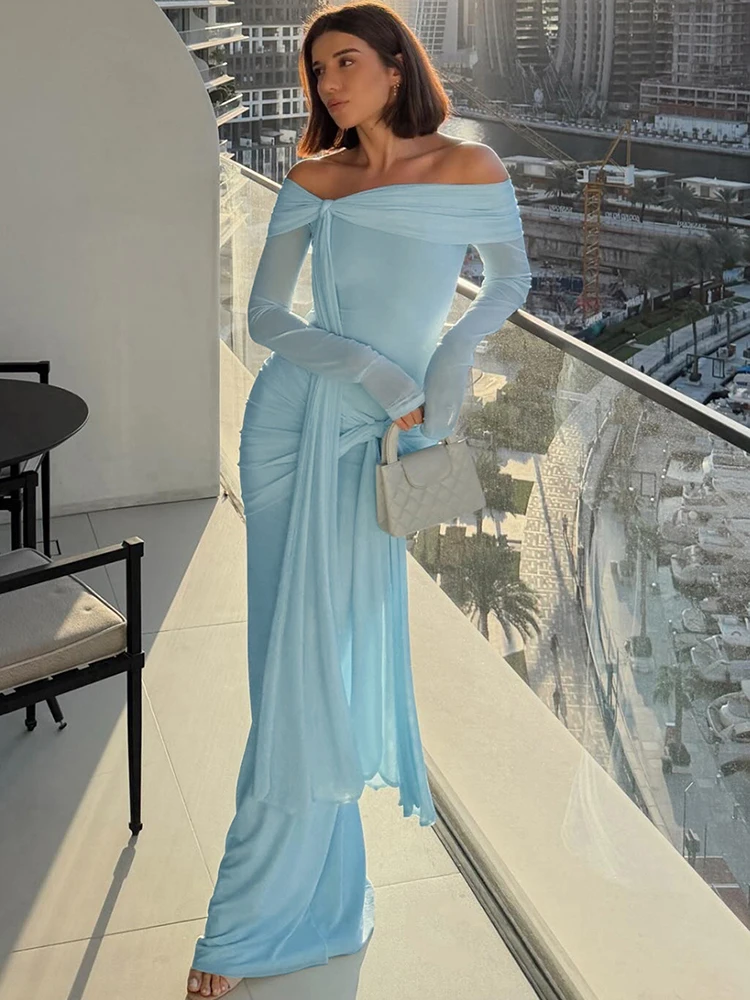 Nibber Slash Neck Maxi Dress Women Kink Tassels Folds Elasticity Elegant Prom Party Solid Vacation Banquet Fashion Vestidos
Nibber Slash Neck Maxi Dress Women Kink Tassels Folds Elasticity Elegant Prom Party Solid Vacation Banquet Fashion Vestidos