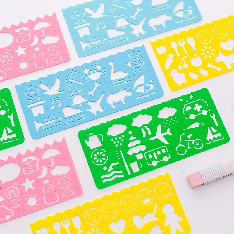 4pcs/pack, Creative Multifunctional Patterned Ruler Set, Cute Art Drawing Rulers, Student Stationery, Teacher's Auxiliary Aids