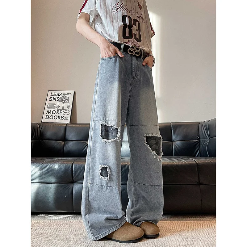 American High Street Style Men's Ripped Camouflage Patchwork Jeans Casual Loose Straight Leg Trousers for Teenagers
American High Street Style Men's Ripped Camouflage Patchwork Jeans Casual Loose Straight Leg Trousers for Teenagers