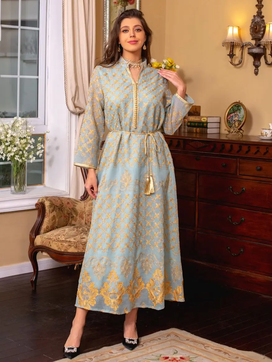 Jalabiya for Women, Gold Embroidery, Belted Arabic Dress, Islamic Clothin, Dubai Saudi Evening Party Gown, Muslim Abaya, Ramadan
Jalabiya for Women, Gold Embroidery, Belted Arabic Dress, Islamic Clothin, Dubai Saudi Evening Party Gown, Muslim Abaya, Ramadan