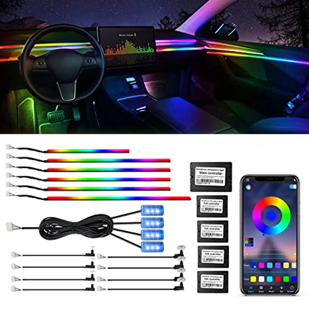 18/14 in 1 RGB Color Streamer Car Ambient Lights 64 Color LED Acrylic Strip Universal LED Ambient Light Symphony Atmosphere Lamp
18/14 in 1 RGB Color Streamer Car Ambient Lights 64 Color LED Acrylic Strip Universal LED Ambient Light Symphony Atmosphere Lamp