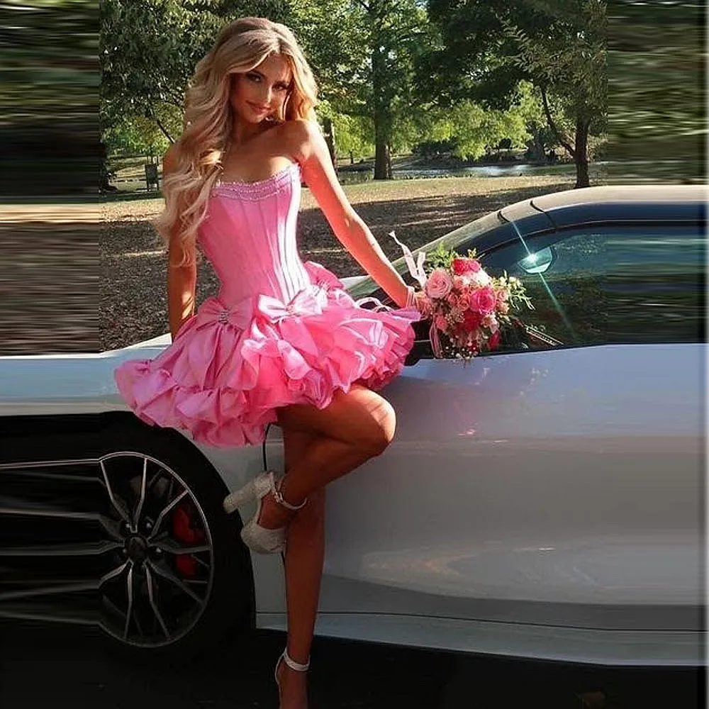 Pink Short Cocktail Party Dress A Line Princess Cute Yong Girls Birthday Dress With Bows Beads Draped A Line Prom Gowns
Pink Short Cocktail Party Dress A Line Princess Cute Yong Girls Birthday Dress With Bows Beads Draped A Line Prom Gowns