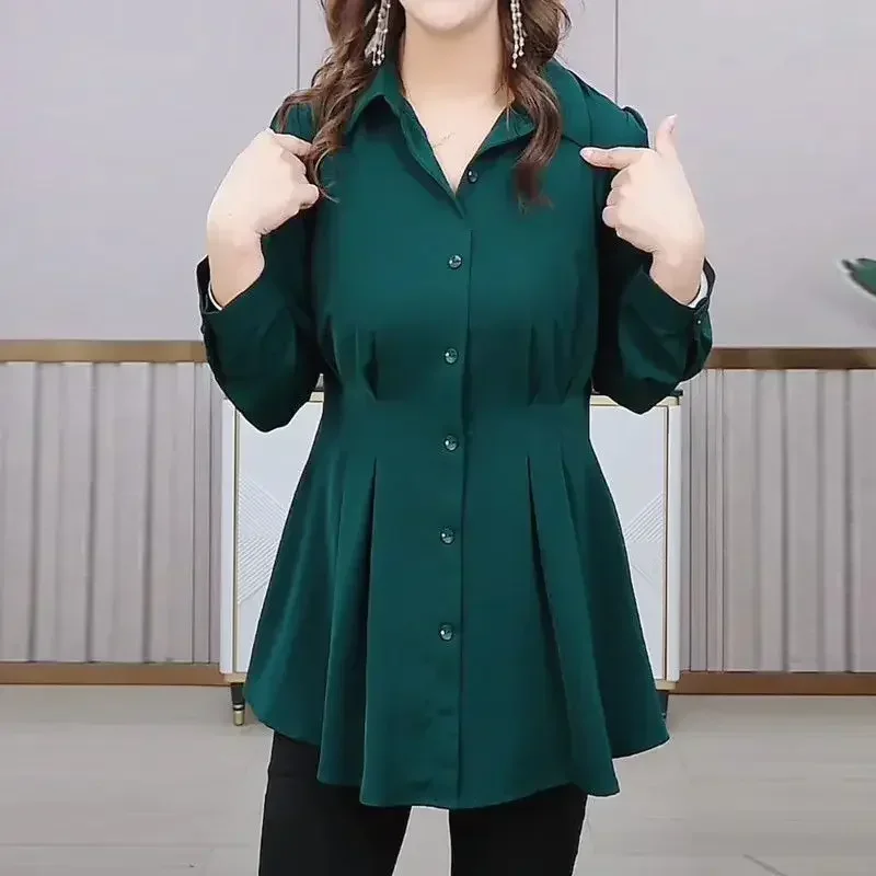 Turn-down Collar Long Sleeve Button Cardigan Pleated Patchwork Elegant Mid-length Tops Spring Autumn New Solid Color Shirt
Turn-down Collar Long Sleeve Button Cardigan Pleated Patchwork Elegant Mid-length Tops Spring Autumn New Solid Color Shirt
