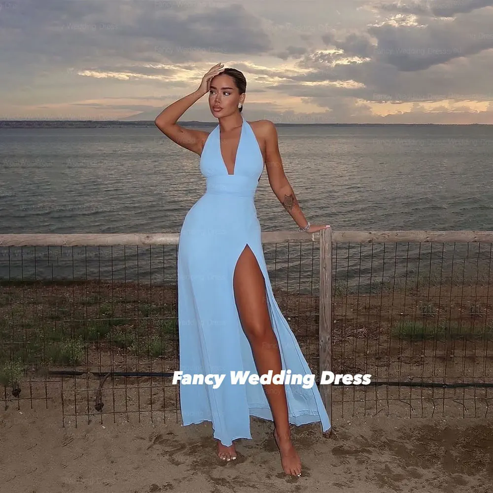 Fancy Sexy Deep V Neck Evening Dress A Line High Split Prom Gown Ankle Length Sleeveless Formal Occasion Dresses Customized
Fancy Sexy Deep V Neck Evening Dress A Line High Split Prom Gown Ankle Length Sleeveless Formal Occasion Dresses Customized