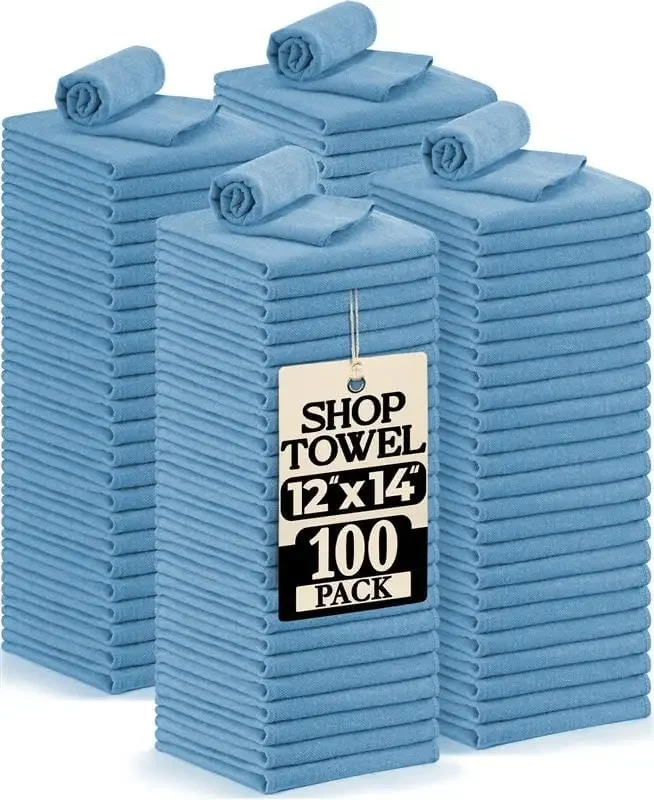 Towel Cotton Shop Towel 12x14 inches, 100 packs of soft, absorbable, reusable cotton, durable and multi-purpose cleaning shop towels for car, garage, bar, and home cleaning (blue)
Towel Cotton Shop Towel 12x14 inches, 100 packs of soft, absorbable, reusable cotton, durable and multi-purpose cleaning shop towels for car, garage, bar, and home cleaning (blue)