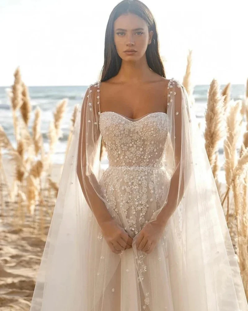 VLLUSISA Boho A-line Wedding Dresses Beading Lace Beach Bridal Gowns With Shoulder Straps
VLLUSISA Boho A-line Wedding Dresses Beading Lace Beach Bridal Gowns With Shoulder Straps