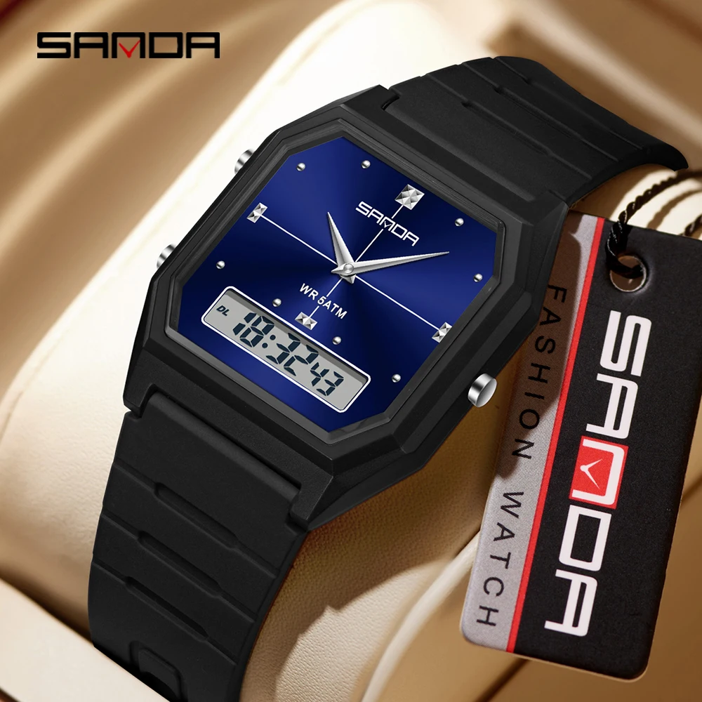 SANDA 2026 Dual Display Electronic Watch Men's and Women's 5ATM Waterproof Night Light Running Second Alarm Clock,Sunday Date
SANDA 2026 Dual Display Electronic Watch Men's and Women's 5ATM Waterproof Night Light Running Second Alarm Clock,Sunday Date