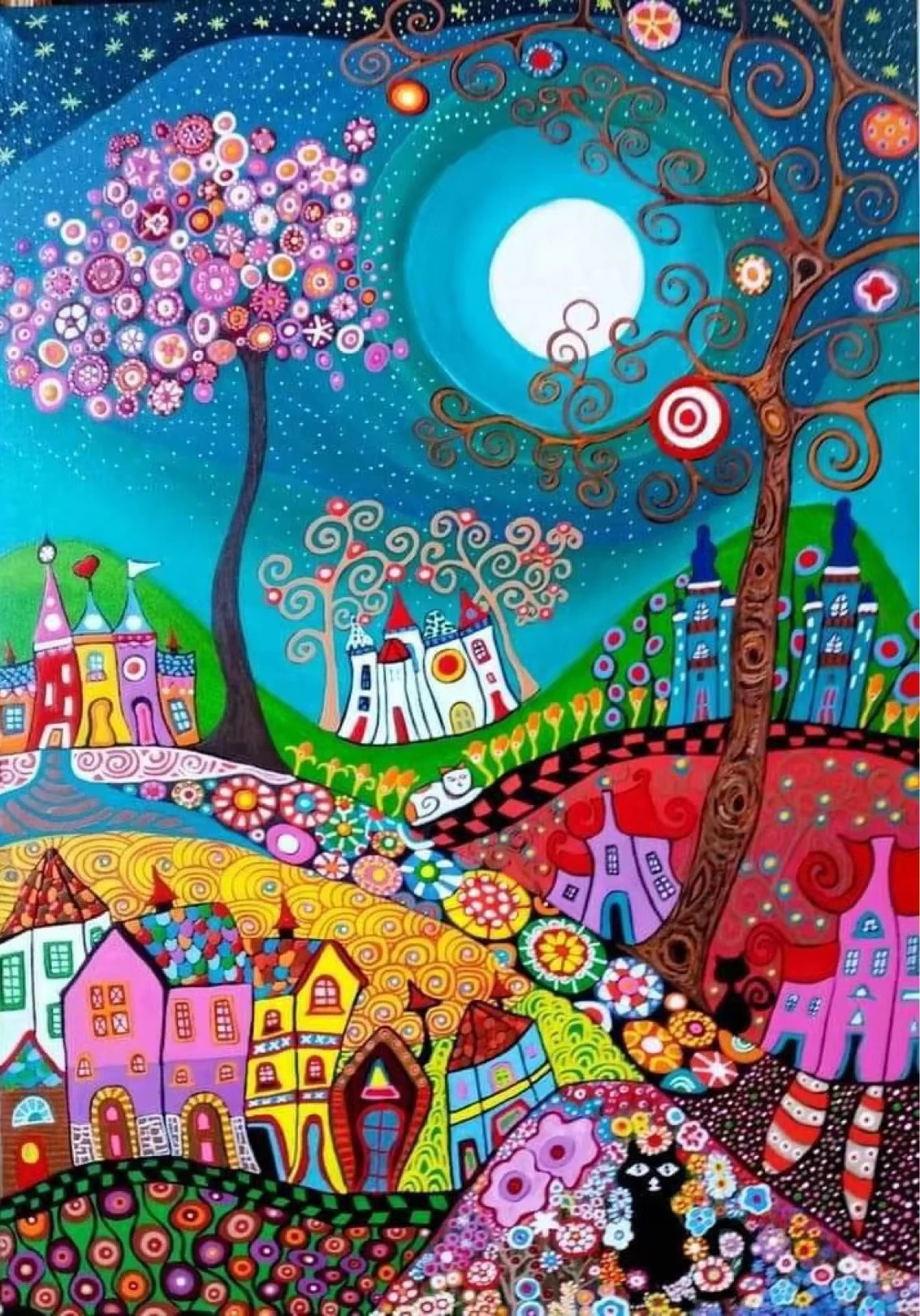 Folk Art Colorful Fairy Town Full Moon Starry Night Jigsaw Puzzle, Floral Hill Cottage Castle Vibrant Naive Art Wall Decor Gift
Folk Art Colorful Fairy Town Full Moon Starry Night Jigsaw Puzzle, Floral Hill Cottage Castle Vibrant Naive Art Wall Decor Gift