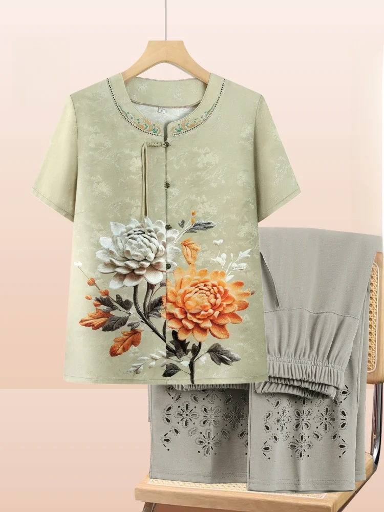 Loose ort Sve Women's Summer Outfit ly andmother Cardigan Top Mom's Chinese Sle irt Faionable Nine-Piece Pants
Loose ort Sve Women's Summer Outfit ly andmother Cardigan Top Mom's Chinese Sle irt Faionable Nine-Piece Pants