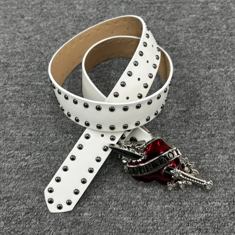 White Sword Heart American Mid-Century Black White Double Rivet Belt Vintage Western Punk Leather Belt Dress Accessories
White Sword Heart American Mid-Century Black White Double Rivet Belt Vintage Western Punk Leather Belt Dress Accessories