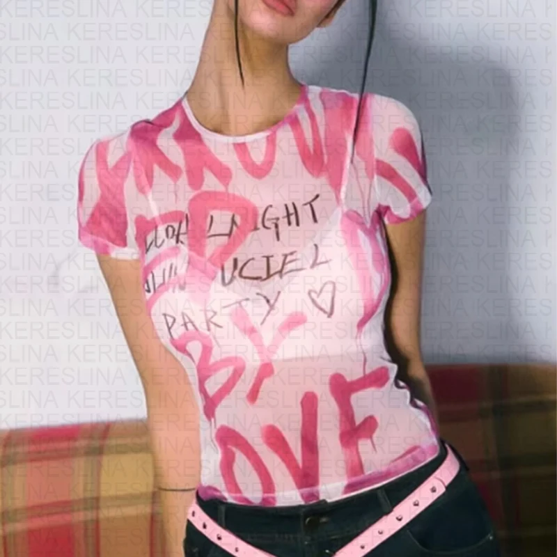 Y2K clothing, streetwear, women's clothing, pink mesh, harvest top, short sleeved, see through sexy mesh T-shirt
Y2K clothing, streetwear, women's clothing, pink mesh, harvest top, short sleeved, see through sexy mesh T-shirt