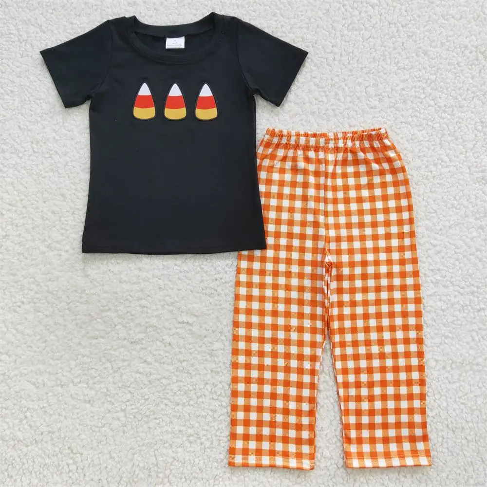 Baby Boy Halloween Embroidery Candy Corn Set Toddler Short Sleeves Shirt Orange Plaid Pants Kids Infant Children Fall Outfit
Baby Boy Halloween Embroidery Candy Corn Set Toddler Short Sleeves Shirt Orange Plaid Pants Kids Infant Children Fall Outfit