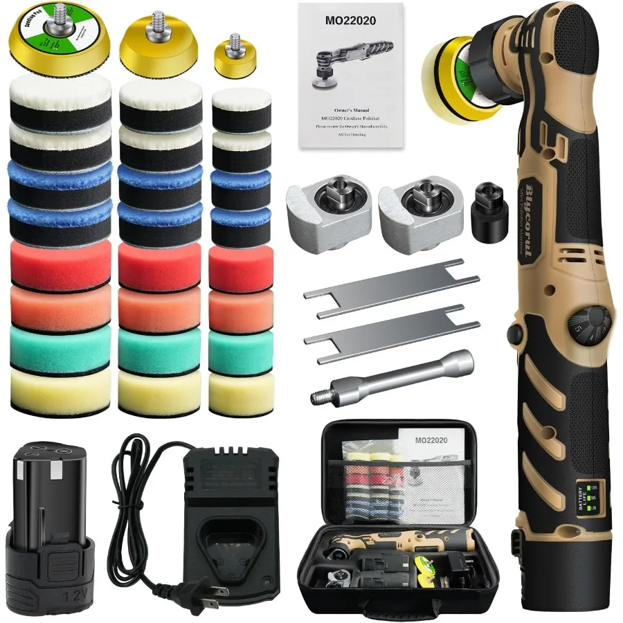 Cordless Mini Polisher 1/1.5/2 Inch with DA and RO Action 11 Variable Speed Settings from 2500 to 6000 RPM 2.3Ah Rechargeable B
Cordless Mini Polisher 1/1.5/2 Inch with DA and RO Action 11 Variable Speed Settings from 2500 to 6000 RPM 2.3Ah Rechargeable B