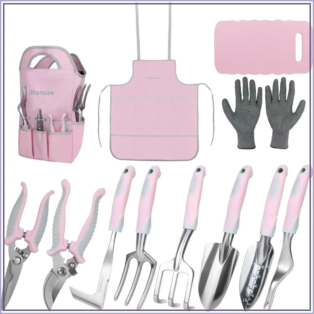 12-Piece Pink Garden Tool Set, Aluminum Handle with Non-Slip Grip, Includes Kneeling Pad, Apron, Gloves, Organizer Bag - Ideal for Women Gardeners
12-Piece Pink Garden Tool Set, Aluminum Handle with Non-Slip Grip, Includes Kneeling Pad, Apron, Gloves, Organizer Bag - Ideal for Women Gardeners