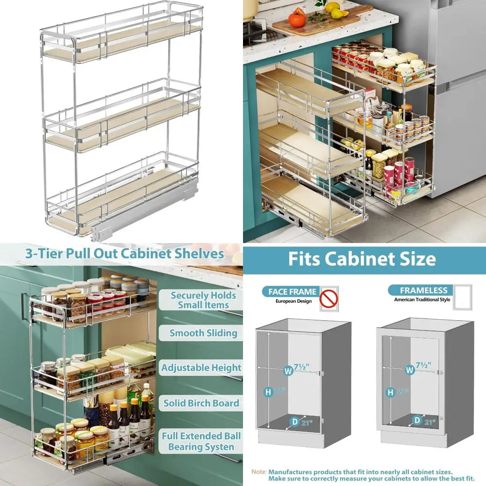 Heavy Duty 3-Tier Slide-Out Wood Spice Rack Organizer for Narrow Cabinets - 7 Wide x 20.5 Deep, Space-Saving Pull-Out Storage So
Heavy Duty 3-Tier Slide-Out Wood Spice Rack Organizer for Narrow Cabinets - 7 Wide x 20.5 Deep, Space-Saving Pull-Out Storage So