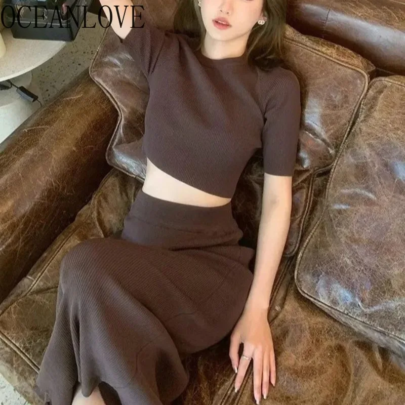 OCEANLOVE Knitted Skirts Sets Solid Backless Sexy Spring Summer Two Pieces Set Korean Fashion Elegant Conjuntos Feminino
OCEANLOVE Knitted Skirts Sets Solid Backless Sexy Spring Summer Two Pieces Set Korean Fashion Elegant Conjuntos Feminino