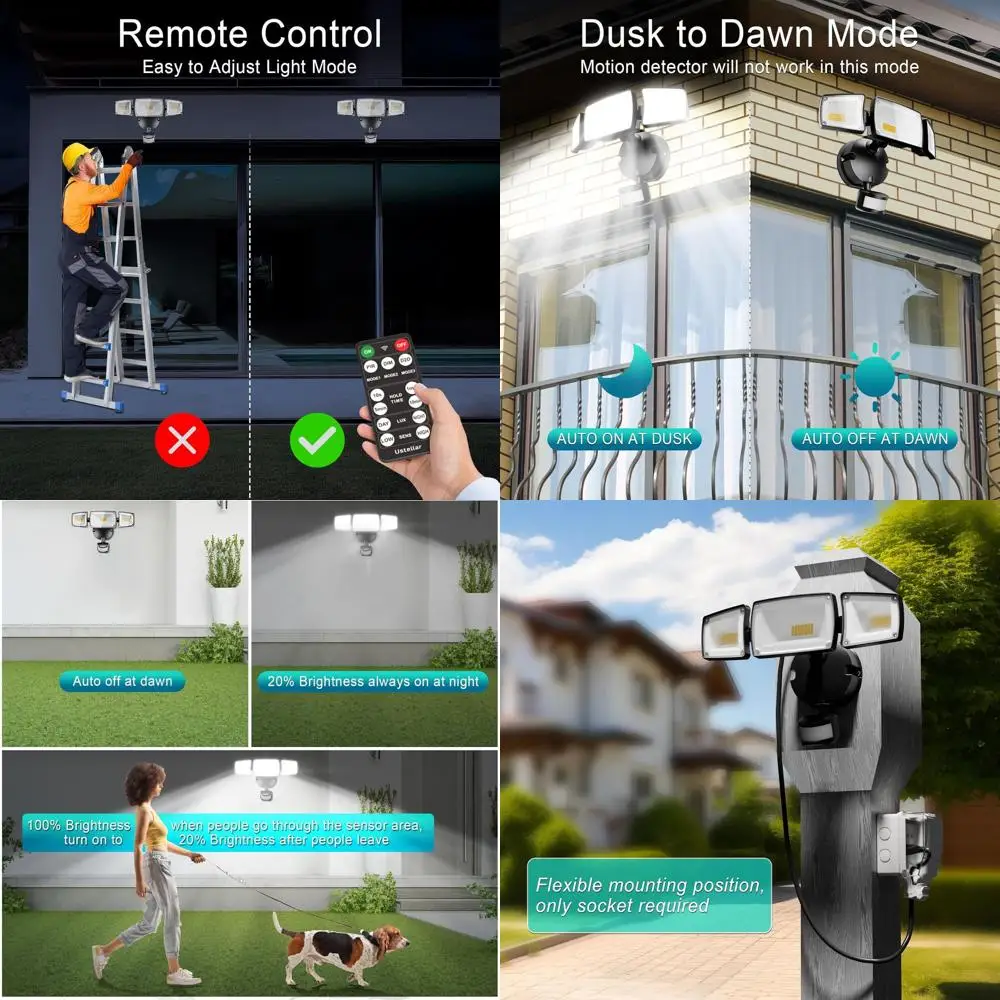 Уличные светильники с датчиком движения, 2 шт., 55 Вт, 5000K дневной свет, 5500 люмен, IP65 водонепроницаемые, с пультом ДУ
Уличные светильники с датчиком движения, 2 шт., 55 Вт, 5000K дневной свет, 5500 люмен, IP65 водонепроницаемые, с пультом ДУ