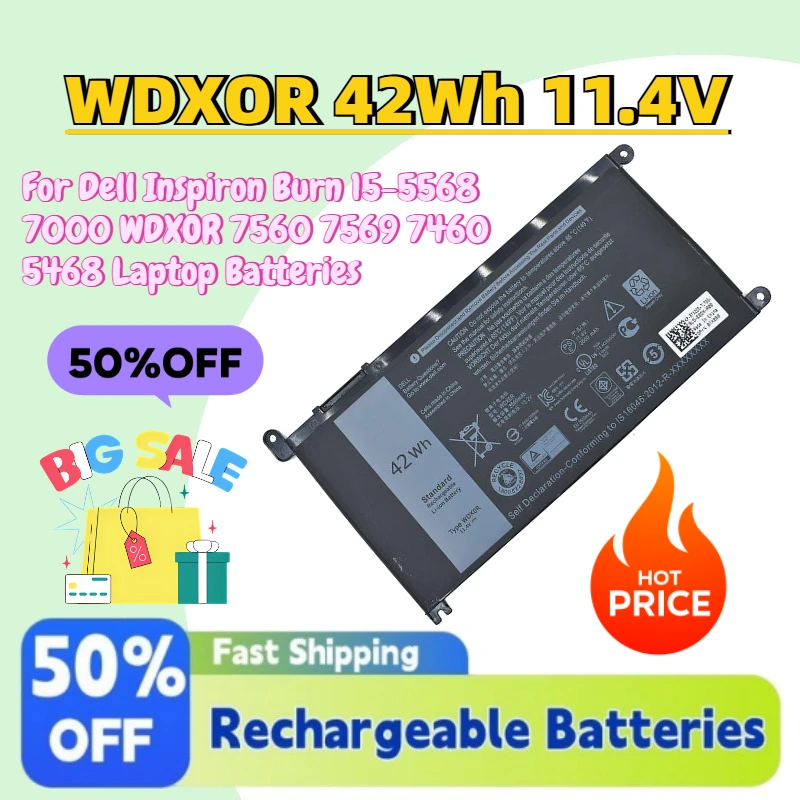 In Stock WDXOR 42Wh 11.4V Replacement Battery for Dell Inspiron Burn 15-5568 7000 WDXOR 7560 7569 7460 5468 Laptop Batteries
In Stock WDXOR 42Wh 11.4V Replacement Battery for Dell Inspiron Burn 15-5568 7000 WDXOR 7560 7569 7460 5468 Laptop Batteries