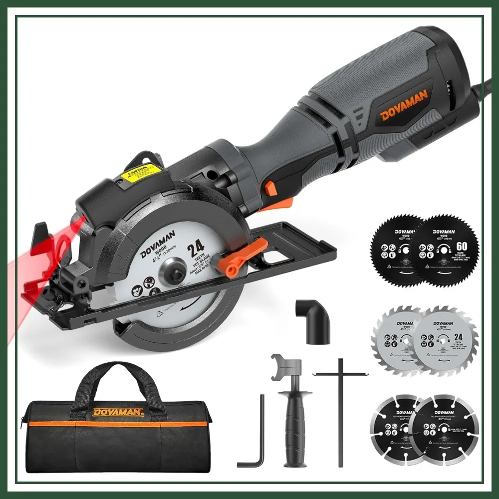 4-1/2" Circular Saw 5.8A with Laser Guide, Metal Handle, 6 Blades for Wood/Metal/Plastic/Tile, Cutting Depth 1-11/16"
4-1/2" Circular Saw 5.8A with Laser Guide, Metal Handle, 6 Blades for Wood/Metal/Plastic/Tile, Cutting Depth 1-11/16"