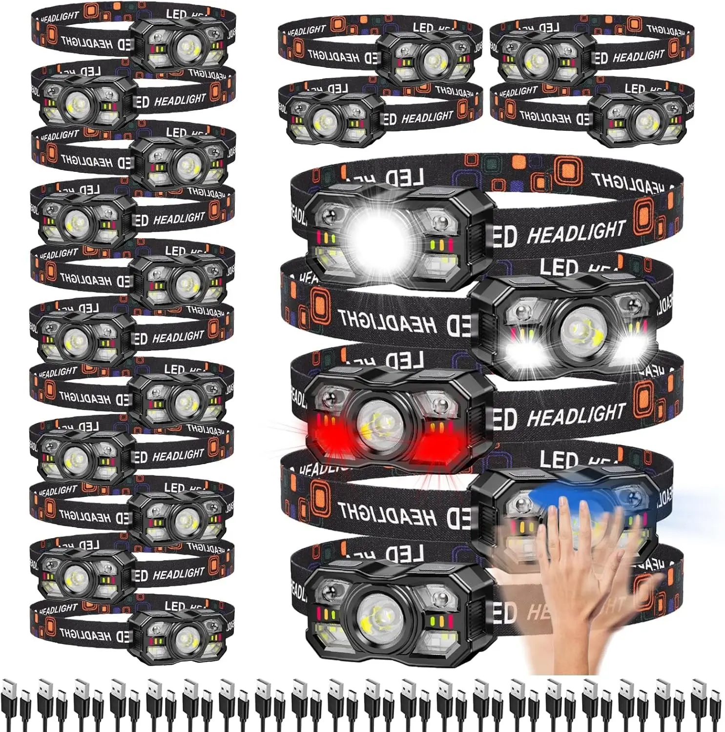 20 Pack Rechargeable Headlamp with Motion Sensor, 10 Modes for Outdoor Camping, Hiking, Running
20 Pack Rechargeable Headlamp with Motion Sensor, 10 Modes for Outdoor Camping, Hiking, Running