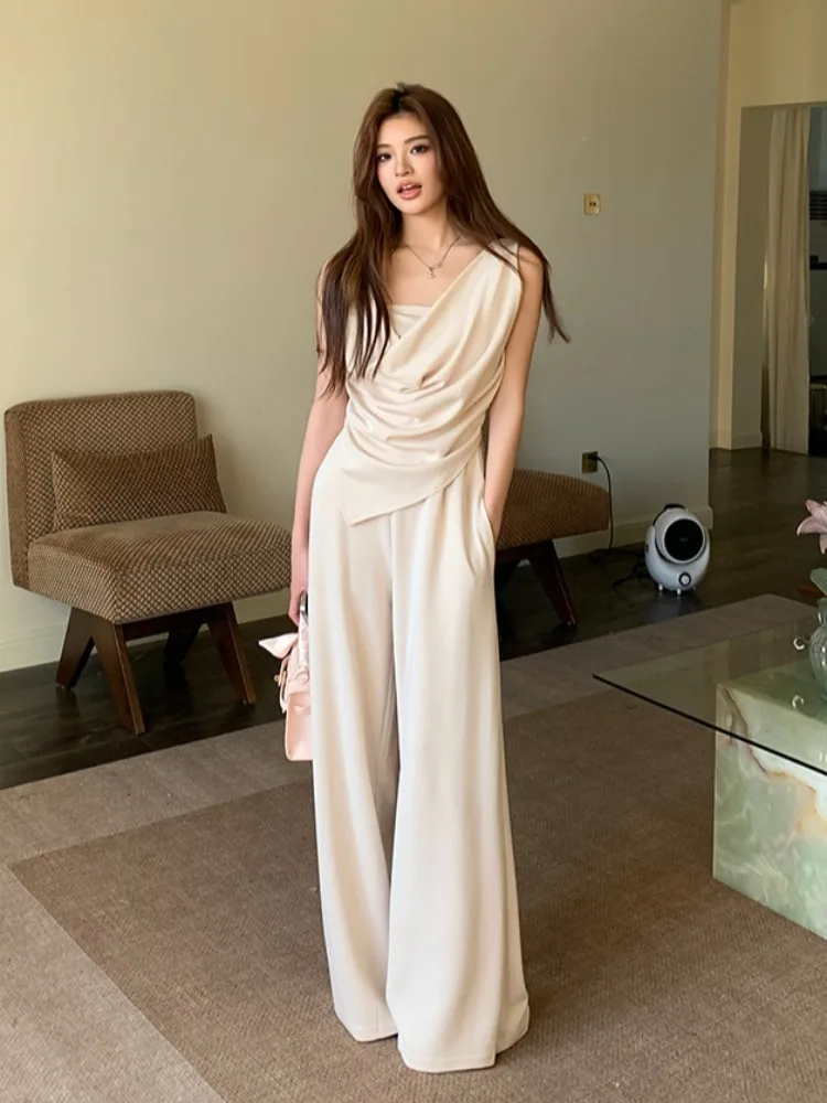 Summer 2026 Women's Casual Loose Wide Leg Pants Two-Piece Set Elegant Hanging Neck Strap Top Polyester Fiber Loose Fit
Summer 2026 Women's Casual Loose Wide Leg Pants Two-Piece Set Elegant Hanging Neck Strap Top Polyester Fiber Loose Fit