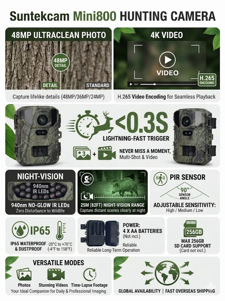 48MP Outdoor HD4K Infrared Low Glow Action Camera Mini Trail Game Night Vision IP66 Waterproof for Hunting And Wildlife Trap
48MP Outdoor HD4K Infrared Low Glow Action Camera Mini Trail Game Night Vision IP66 Waterproof for Hunting And Wildlife Trap