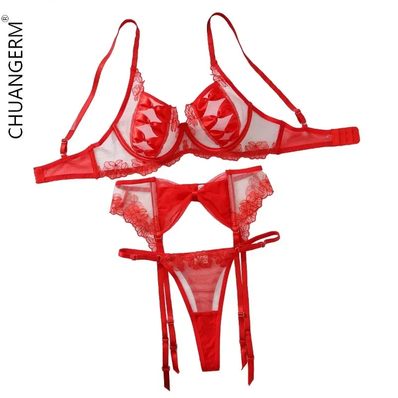 CHUANGERM Low Cut Push Up Sexy Lingerie Set Women's Clothing Set Mesh Female Underwear Embroidery Bow Tie Bra Top Intimates
CHUANGERM Low Cut Push Up Sexy Lingerie Set Women's Clothing Set Mesh Female Underwear Embroidery Bow Tie Bra Top Intimates
