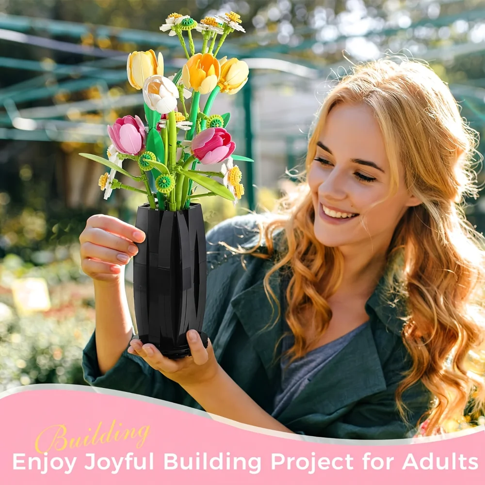 Flowers Bouquet Building Set with Tulips Daisies Artificial Flower with Vase for Decor, Gifts for Mother's Day Women's Day Birt
Flowers Bouquet Building Set with Tulips Daisies Artificial Flower with Vase for Decor, Gifts for Mother's Day Women's Day Birt
