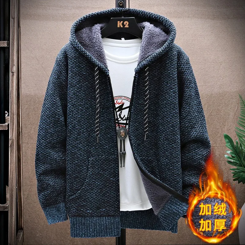 Fashionable Knitwear Men's Cardigan Autumn and Winter New Velvet Thickened Coat Hooded Large Size Sweater
Fashionable Knitwear Men's Cardigan Autumn and Winter New Velvet Thickened Coat Hooded Large Size Sweater