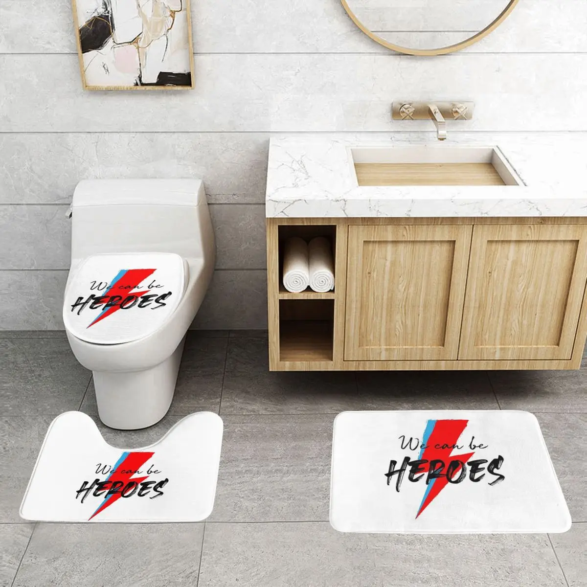 We Can Be Heroes Bowie, 3-х предметный коврик для ванной, набор для ванной комнаты, крышка для унитаза, домашний декор, нескользящий ковер, напольный коврик
We Can Be Heroes Bowie, 3-х предметный коврик для ванной, набор для ванной комнаты, крышка для унитаза, домашний декор, нескользящий ковер, напольный коврик